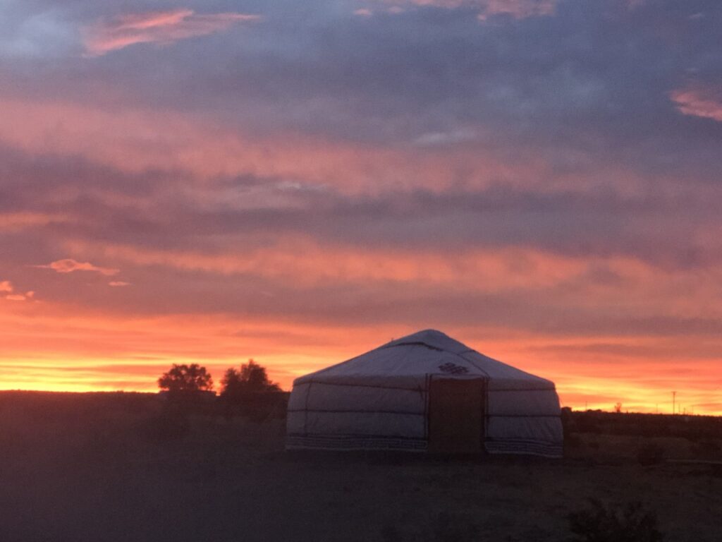 Sunset and yurt